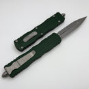 Microtech Dirac Delta D/E Full Serrated Apocalyptic w/ Emerald Green Handle 227-12APEG