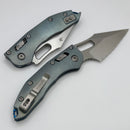 Microtech Marfione Select Manual Stitch RAM LOK Ice Blue Titanium Handles & Stonewash Full Serrated M390MK w/ Double Vapor Blast/Blue Accents 169RL-12MS6