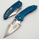 Microtech Borka Stitch Single Edge Stonewash Standard w/ Blue Handles 169-10BL
