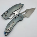 Microtech Marfione Select Manual Stitch RAM LOK Ice Blue Titanium Handles & Stonewash Part Serrated M390MK w/ Double Vapor Blast/Blue Accents 169RL-11MS6