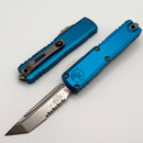 Microtech UTX-85 Gen IV w/ Blue Handle & Stonewash Part Serrated T/E M390MK 12334-11BL