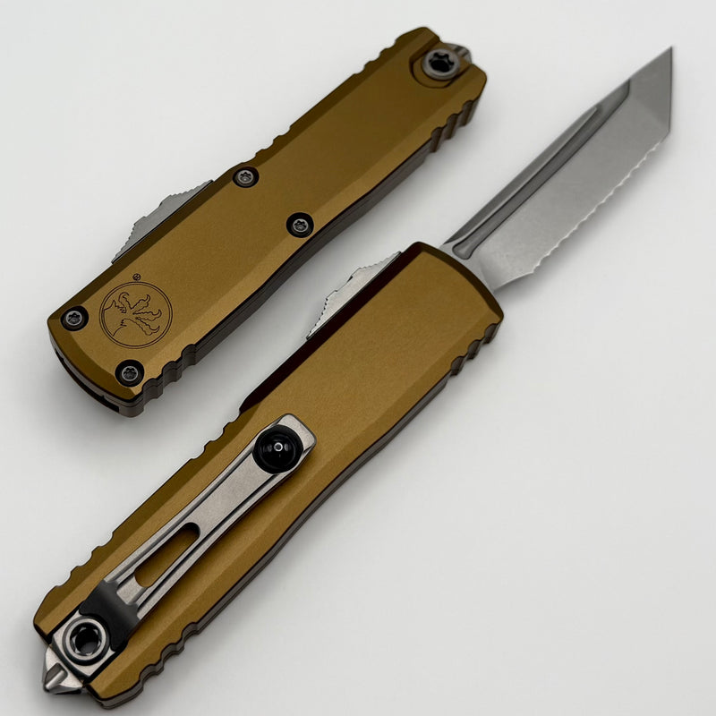 Microtech UTX-85 Gen IV w/ Tan Handle & Stonewash Full Serrated T/E M390MK 12334-12TA
