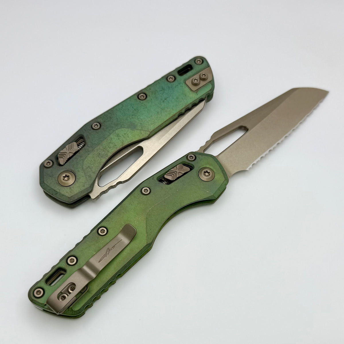 Microtech Marfione Select MSI RAM LOK Antique Green Titanium Handles w