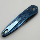 Pro-Tech Newport Blue Ti Hand Engraved Handles w/ Mother of Pearl Button & Black Lip Pearl Inlay w/ Vegas Forge Damascus 2025 Ultimate Custom