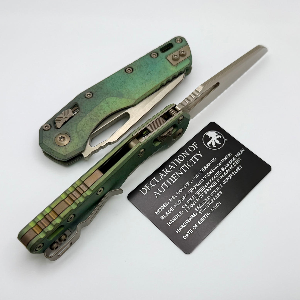 Microtech Marfione Select MSI RAM LOK Antique Green Titanium Handles w