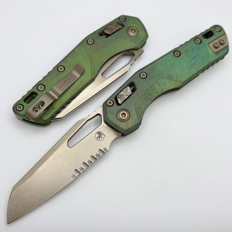Microtech Marfione Select MSI RAM LOK Antique Green Titanium Handles w/ Double Vapor Blast/Bronze Accents & Part Serrated Bronzed M390MK 210-14MS1
