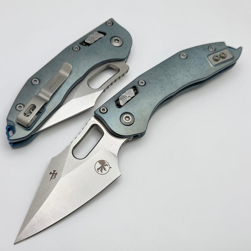 Microtech Marfione Select Manual Stitch RAM LOK Ice Blue Titanium Handles & Stonewash M390MK w/ Double Vapor Blast/Blue Accents 169RL-10MS6