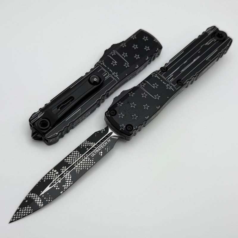 Microtech Ultratech Gen IV D/E Flag Pixel w/ Black Handle 1124-1PXHR