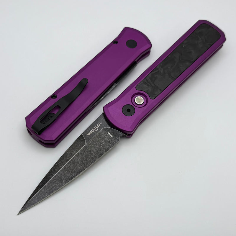 Pro-Tech Godson w/ Marble Carbon Fiber Inlaid Purple Handle & DLC Wash 20CV