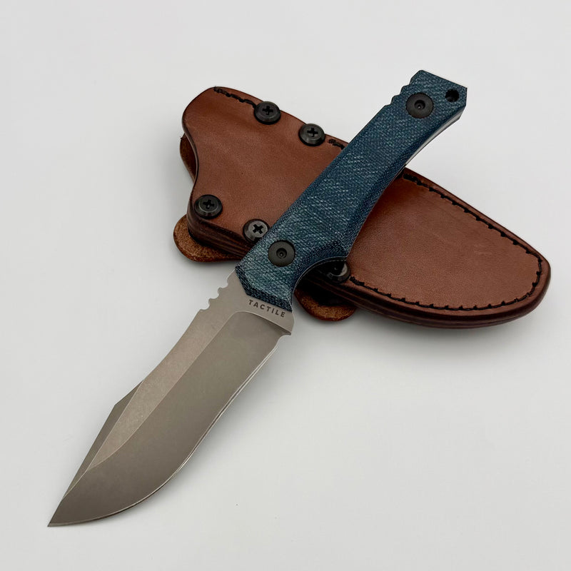 Tactile Knife Osprey Fixed Blade w/ MagnaCut & Blue Micarta w/ Leather Sheath