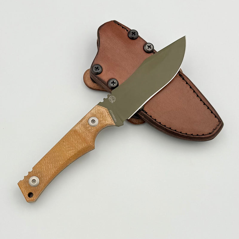 Tactile Knife Osprey Fixed Blade w/ MagnaCut & Natural Micarta w/ Leather Sheath
