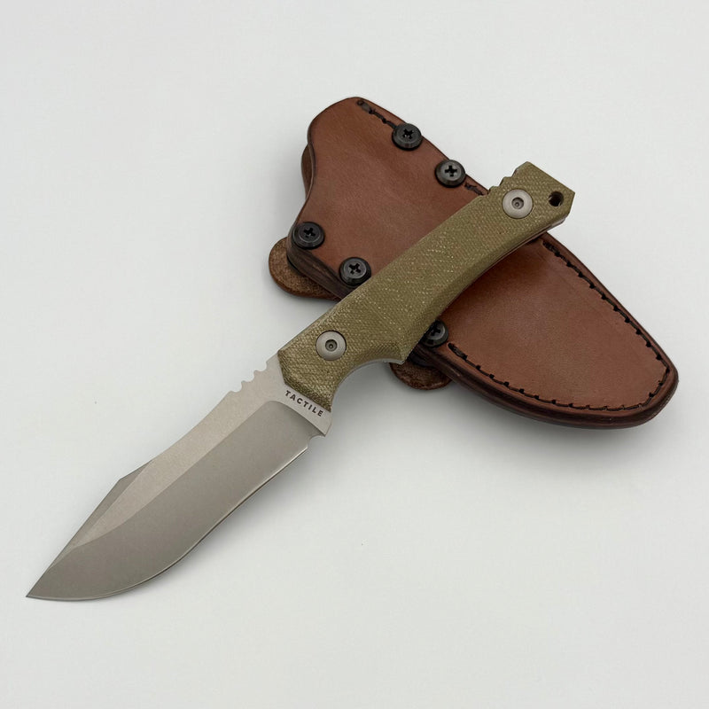 Tactile Knife Osprey Fixed Blade w/ MagnaCut & Green Micarta w/ Leather Sheath