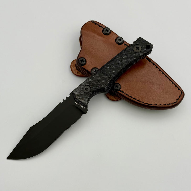 Tactile Knife Osprey Fixed Blade w/ MagnaCut & Black Micarta w/ Leather Sheath