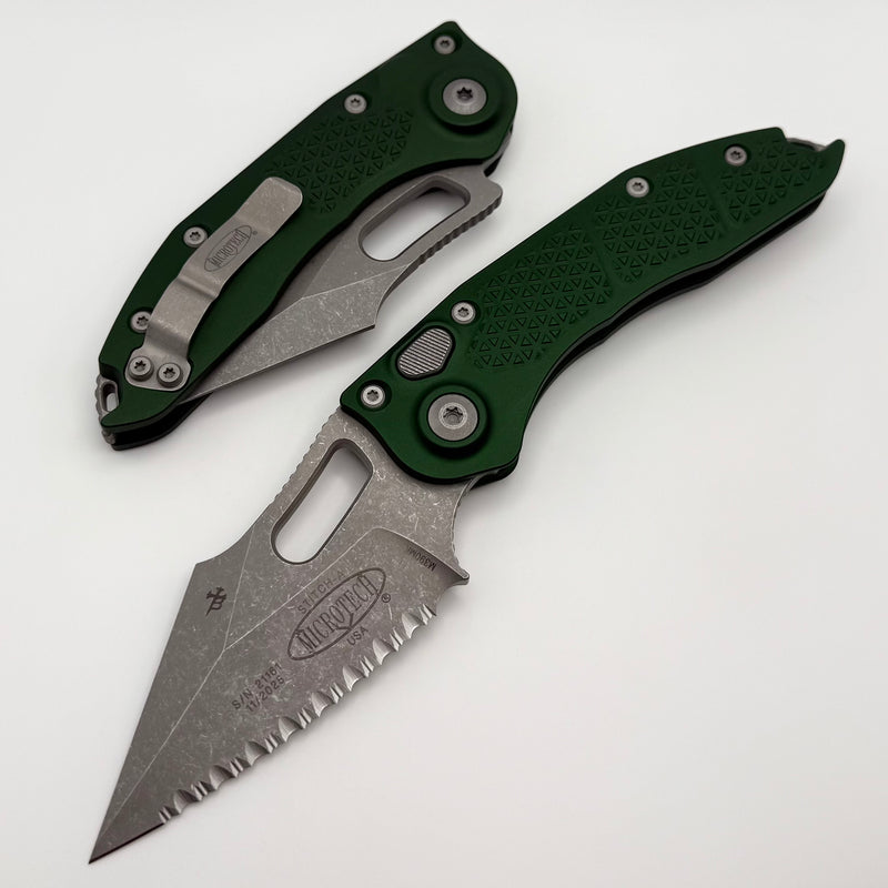 Microtech Borka Stitch w/ Emerald Green Handles & Full Serrated Apocalyptic 169-12APEG