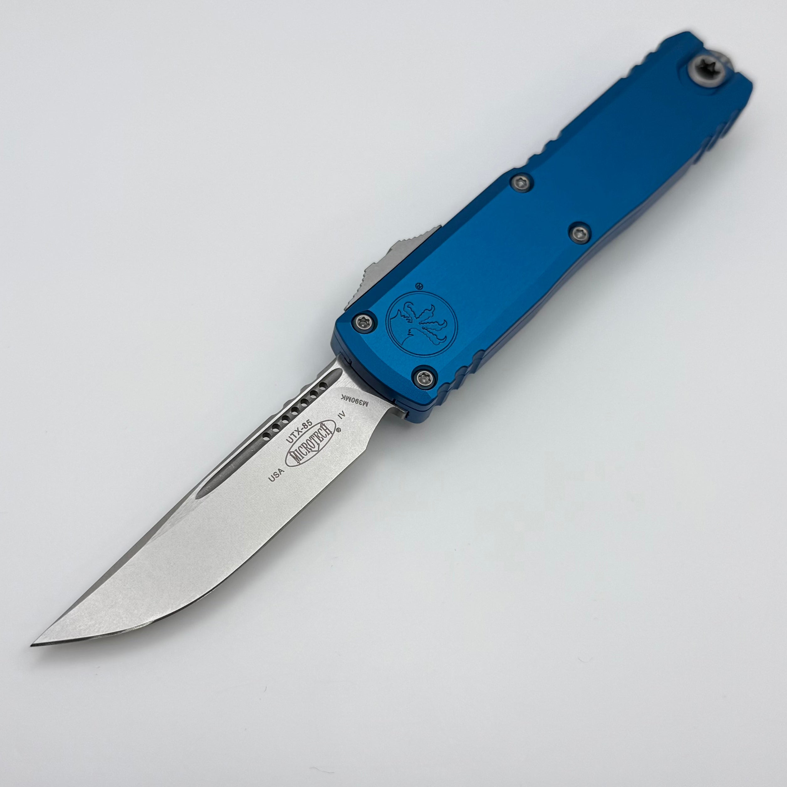 Microtech UTX-85 Gen IV w/ Blue Handle & Stonewash S/E M390MK 12314-10