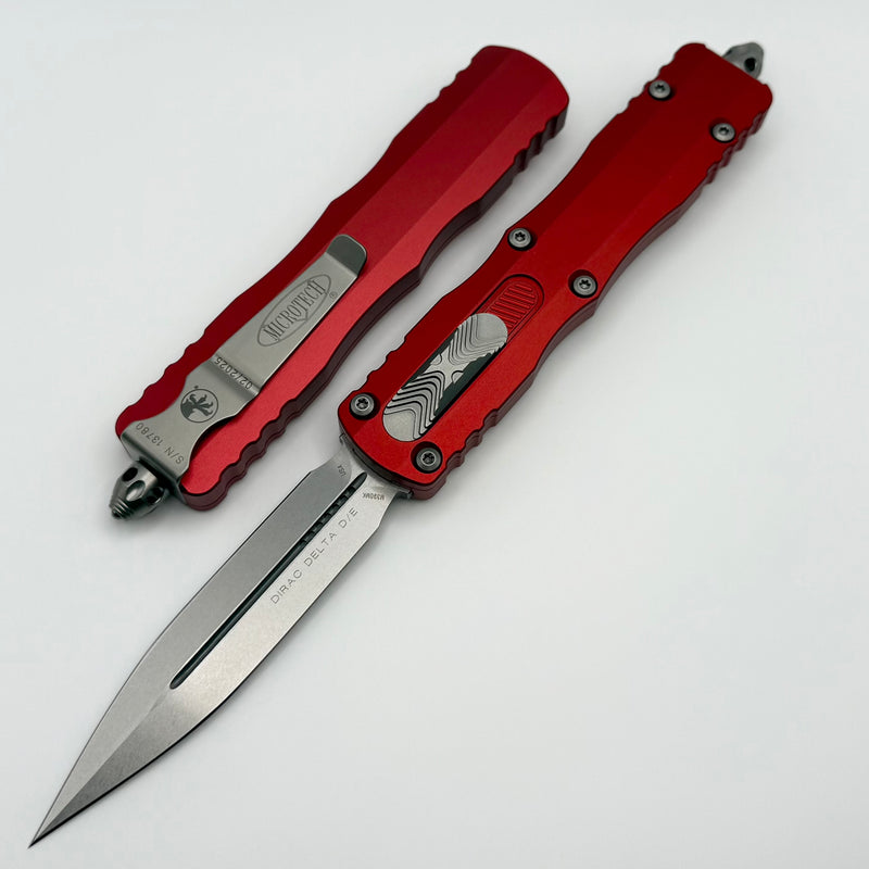 Microtech Dirac Delta D/E Stonewash w/ Red Handle 227-10RD