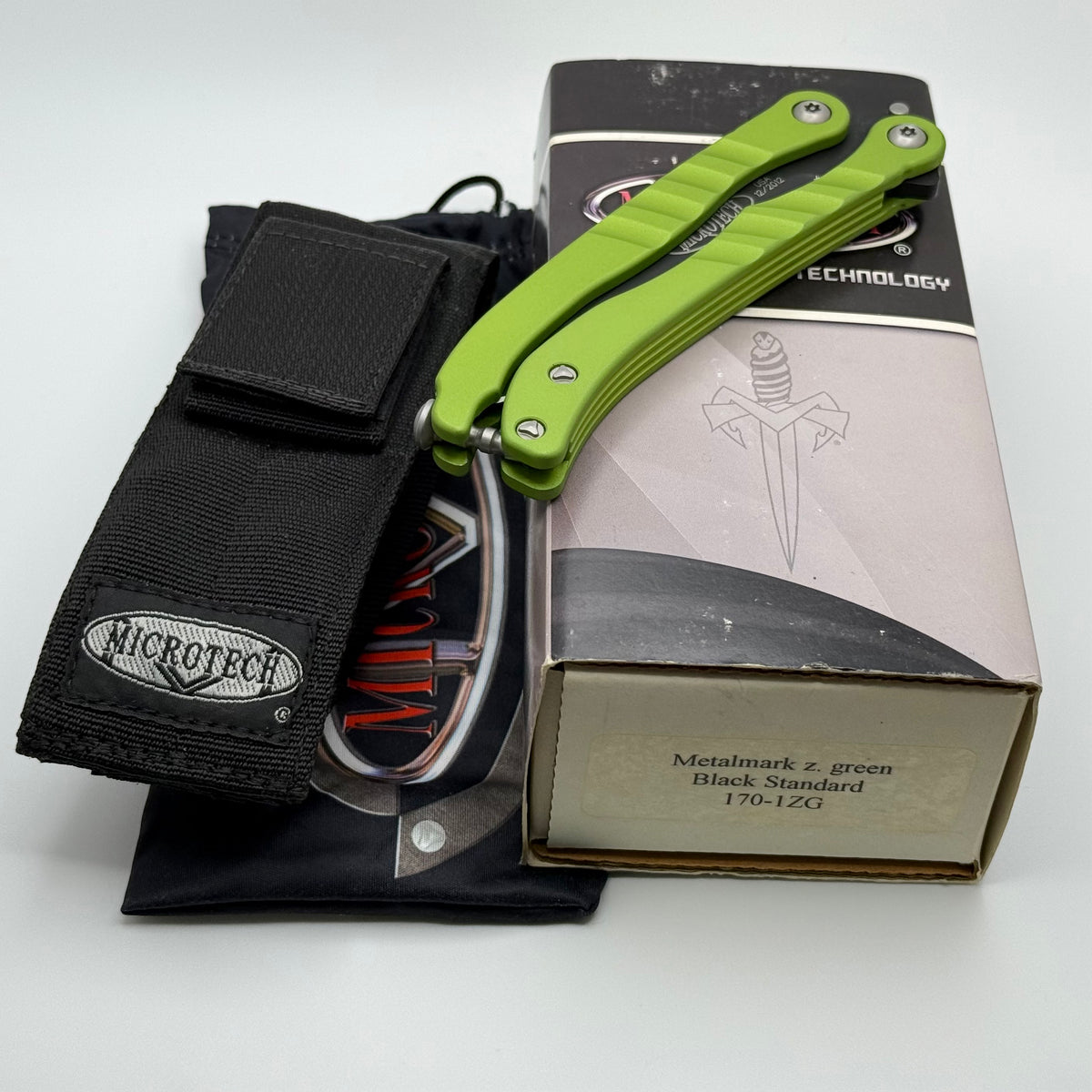 Pre-Owned Microtech Metalmark Zombie Green Handles & Black Elmax 170-1