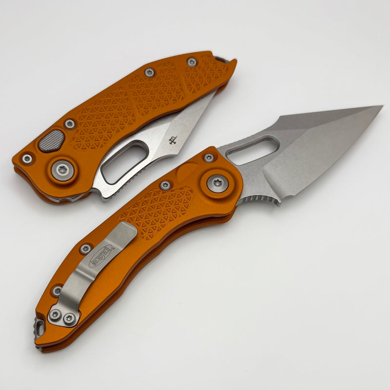 Microtech Borka Stitch Single Edge Stonewash Standard w/ Orange Tangerine Handles 169-10OT