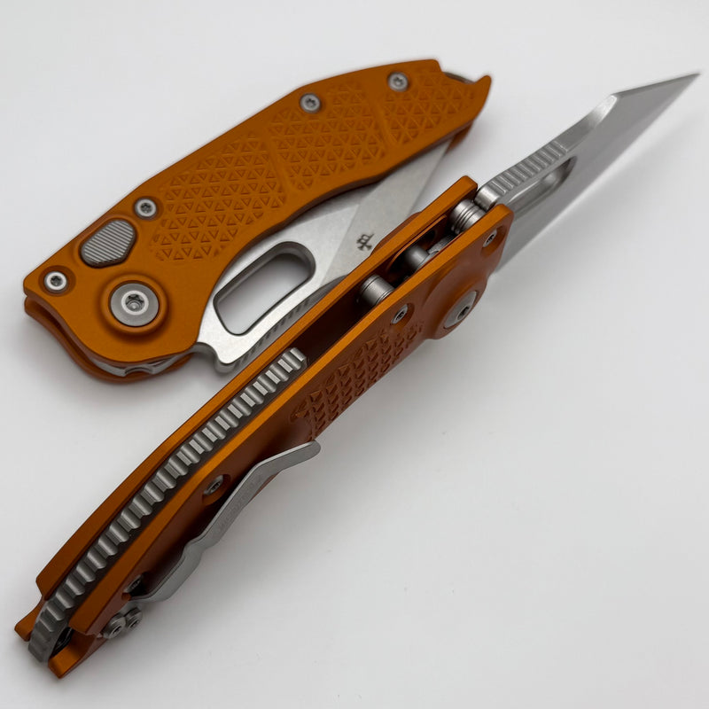 Microtech Borka Stitch Single Edge Stonewash Standard w/ Orange Tangerine Handles 169-10OT