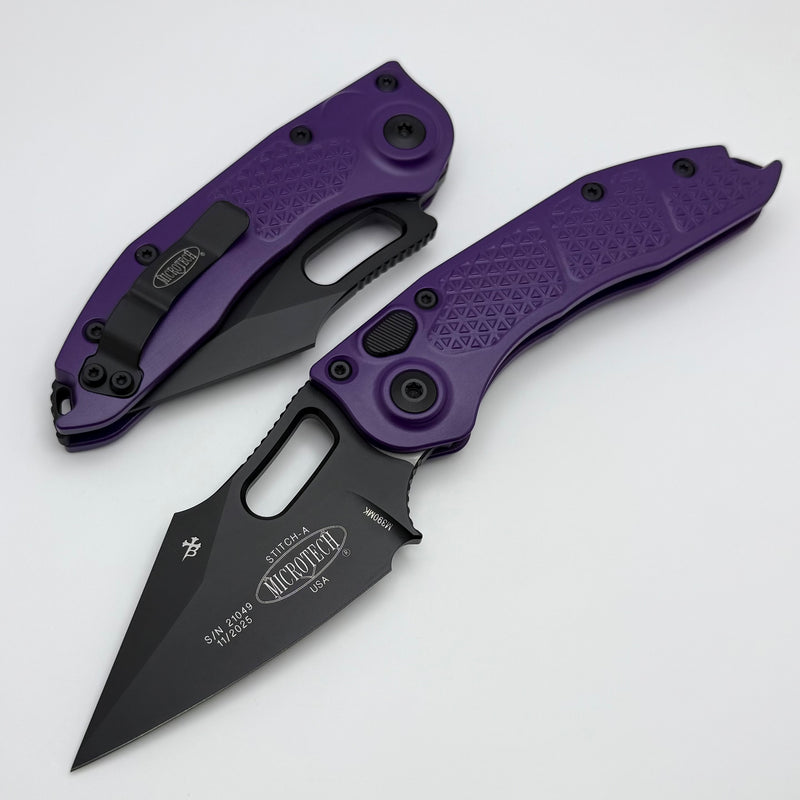Microtech Borka Stitch Purple Handles & Black Standard 169-1PU