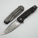 Uldanov Custom Knives R1 w/ Milled Titanium/Carbon Fiber & Damascus Flipper