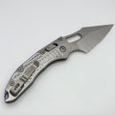 Microtech Marfione Select Manual Stitch RAM LOK Titanium Frag Handles & Part Serrated Stonewash M390MK w/ Double Vapor Blast & Purple Accents 169RL-11FRMS3