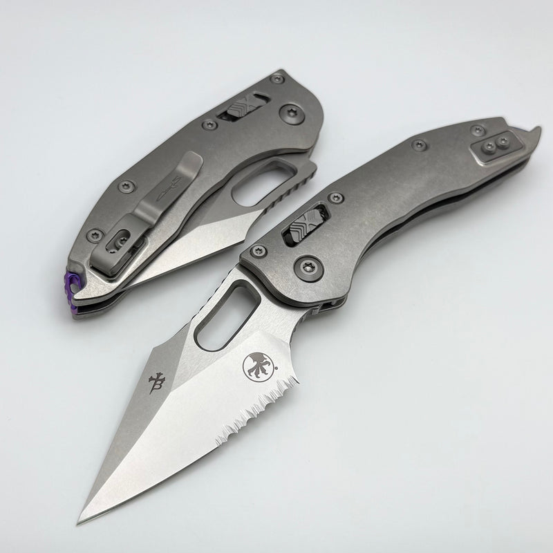 Microtech Marfione Select Manual Stitch RAM LOK Titanium Handles & Part Serrated Stonewash M390MK w/ Double Vapor Blast & Purple Accents 169RL-11MS3