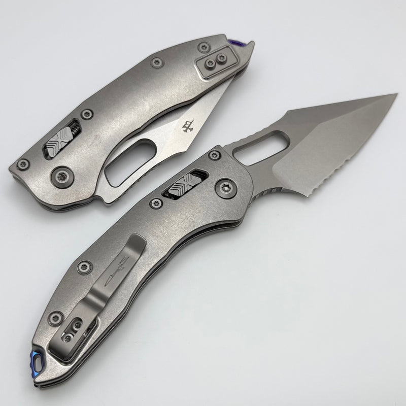Microtech Marfione Select Manual Stitch RAM LOK Titanium Handles & Part Serrated Stonewash M390MK w/ Double Vapor Blast & Purple Accents 169RL-11MS3