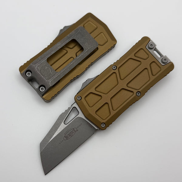 Microtech Exocet II w/ Tan Aluminum Handle & Apocalyptic Wharncliffe M