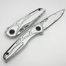 Custom Knife Factory Cel Shaded White Sukhoi-5 Titanium Handles w/ Crystal Ti Backspacer & M398 One Per Household