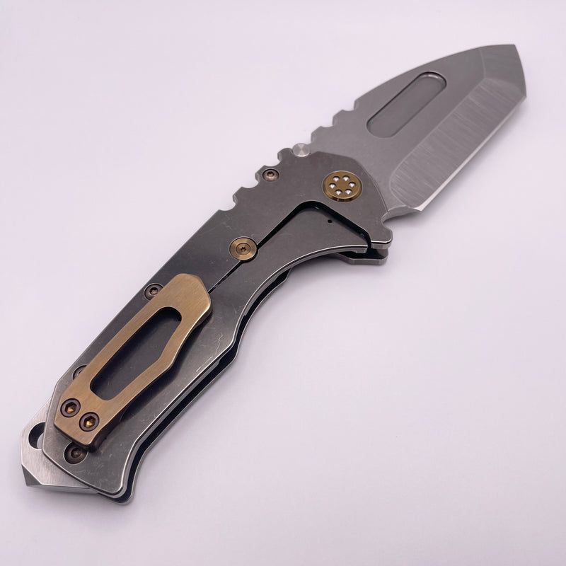 Pre-Owned Medford Knife Praetorian T Tumbled Handles w/ Brushed/Bronze Hardware/Clip & S45VN Tumbled Tanto