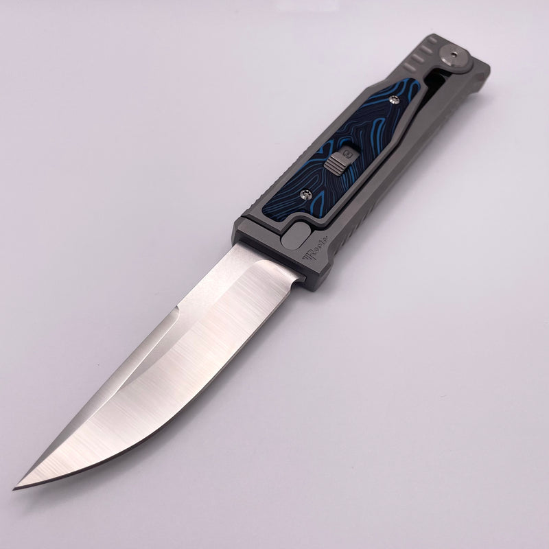 Pre-Owned Reate EXO M Blue/Black Damascus Pattern G-10 & Satin/Stonewash Drop Point