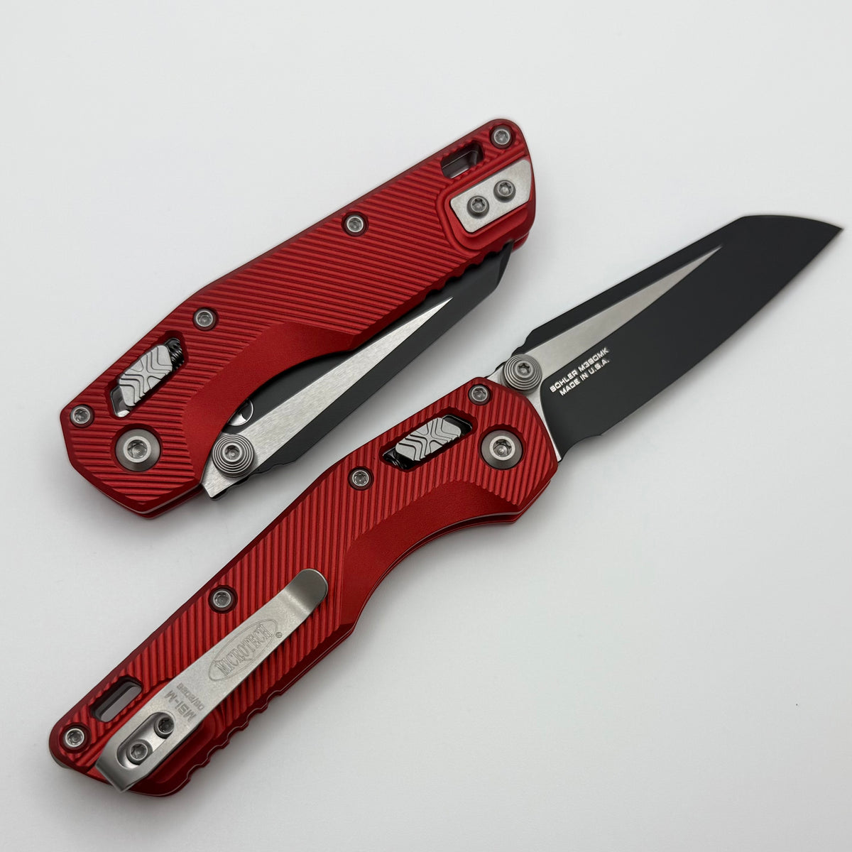 Microtech MSI RAM LOK Mini Red Fluted Aluminum Handles w/ Black M390MK