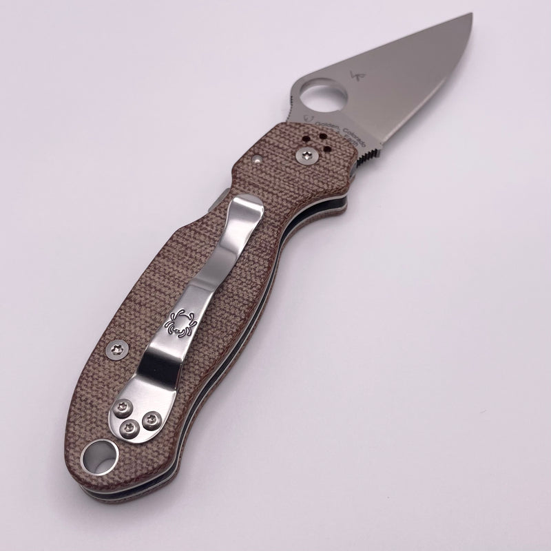 Pre-Owned Spyderco Para 3 Brown Canvas Micarta & Cruwear C223MPCW