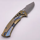 Pre-Owned We Knife Swiftfin Golden/Blue Titanium Handles w/ Blue Holes & Hand Satin 20CV WE23051-4