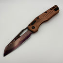 Pre-Owned Microtech Marfione Select MSI RAM LOK Copper Frag Handles w/ Purple Accents & Blued Baker Forge Coppermai Damascus 210-16FRMS3