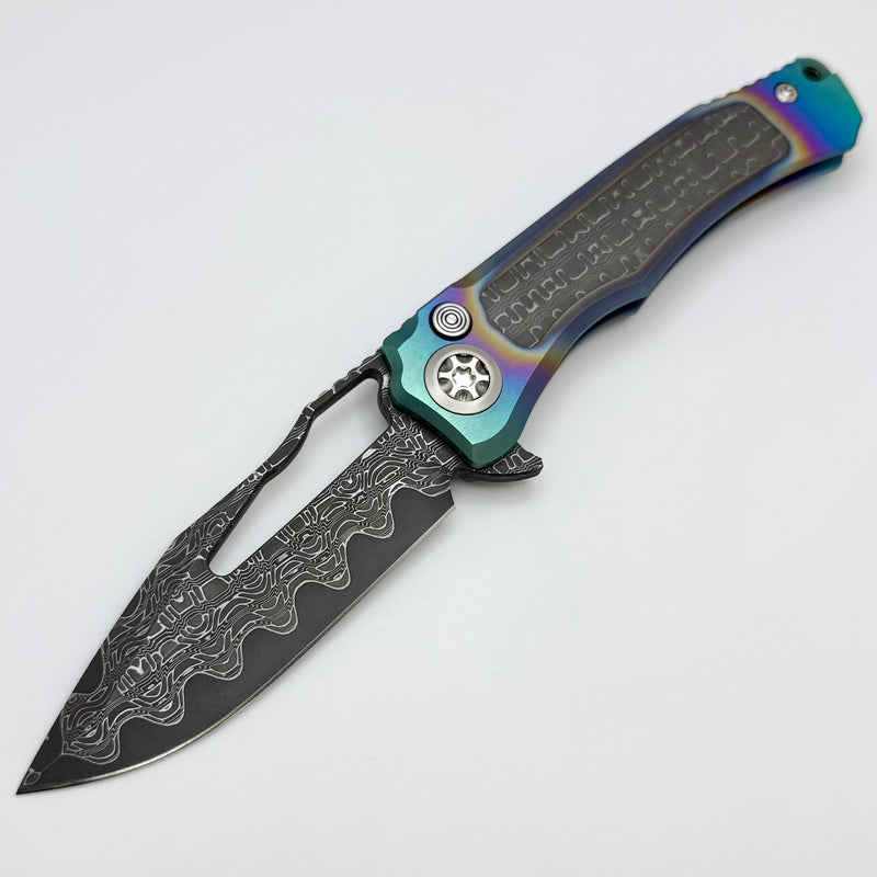 Heretic Knives Custom Wraith V4 Manual Prismatic Titanium Handles w/ Damascus Inlays & Hand Ground Vegas Forge San Mai