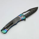 Heretic Knives Custom Wraith V4 Manual Prismatic Titanium Handles w/ Damascus Inlays & Hand Ground Vegas Forge San Mai