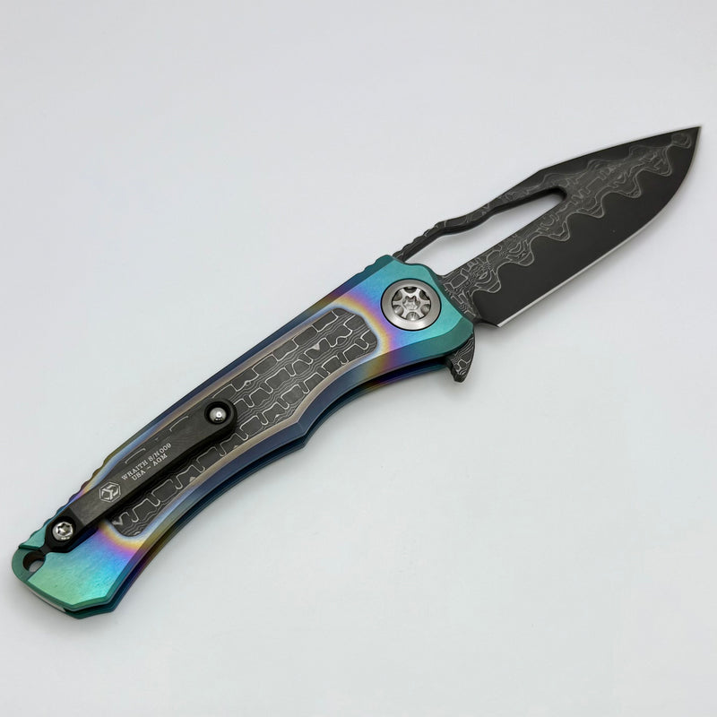 Heretic Knives Custom Wraith V4 Manual Prismatic Titanium Handles w/ Damascus Inlays & Hand Ground Vegas Forge San Mai