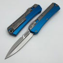 Microtech Glykon Stonewash Standard Bayonet w/ Stonewash Overlay & Blue Handle 184-10BL