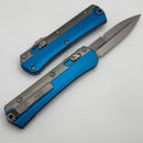 Microtech Glykon Stonewash Standard Bayonet w/ Stonewash Overlay & Blue Handle 184-10BL