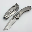 Microtech Amphibian Mini RAM LOK Stonewash Titanium Slab SIde & Stonewash M390MK W/ Blue Accents 137MRL-10MS2