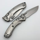Microtech Amphibian Mini RAM LOK Stonewash Titanium Slab SIde & Stonewash M390MK W/ Blue Accents 137MRL-10MS2