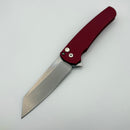 Pre-Owned Pro-Tech Malibu Red Textured Handle w/ Gold Lip Pearl Button & Stonewash MagnaCut Reverse Tanto Blade 5405 LTD-Red