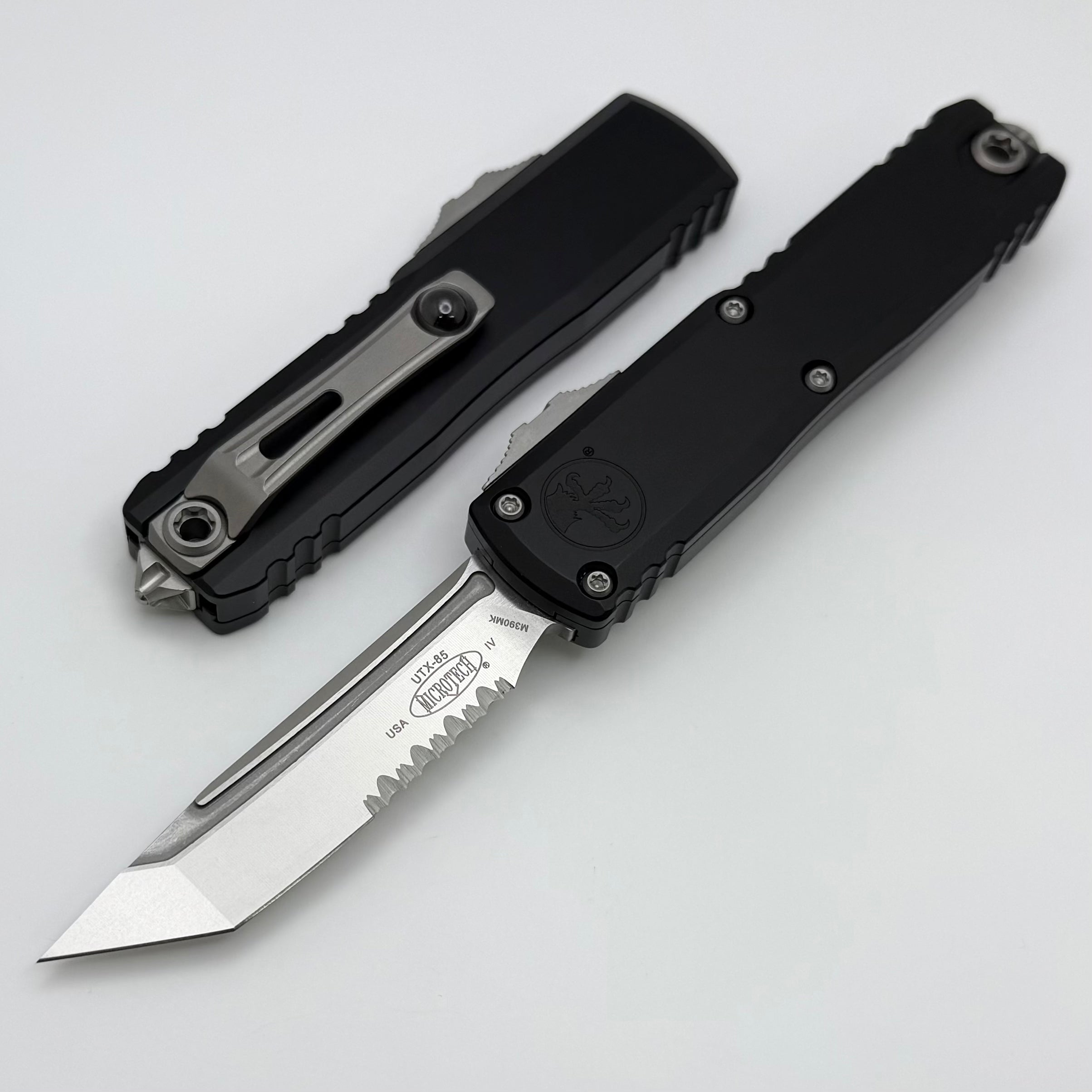 Microshell 85 Microtech UTX-85 Gen IV w/ Black Handle & Stonewash Part Serrated T/E