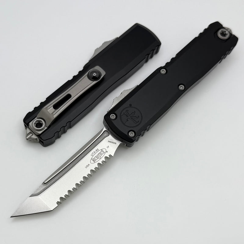 Microtech UTX-85 Gen IV w/ Black Handle & Stonewash Full Serrated T/E M390MK 12334-12