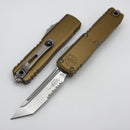Microtech UTX-85 Gen IV w/ Tan Handle & Stonewash Part Serrated T/E M390MK 12334-11TA