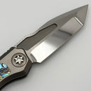 Heretic Knives Custom Wraith Auto V4 w/ Abalone Inlays & Hand Ground Mirror M390 Tanto Blade (Consignment)
