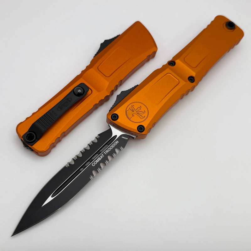 Microtech Knives Combat Troodon Gen III Black Double Edge Partial Serrated & Orange 1142-2OR