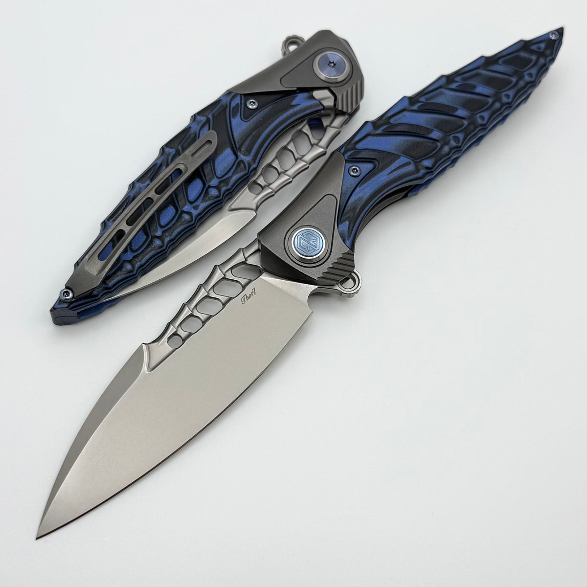 Rike Knife Thor 7 Integral Framelock w/ Black/Blue G-10 Overlay and 15